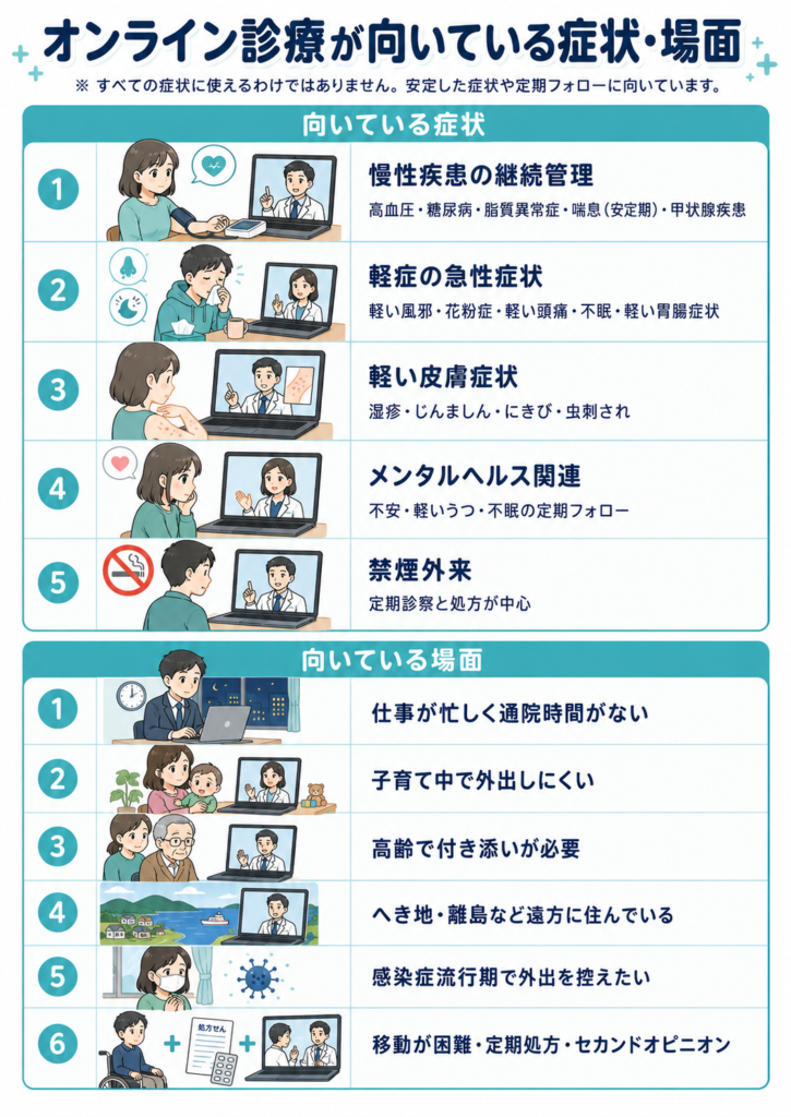 オンライン診療が向いている症状・場面の一覧