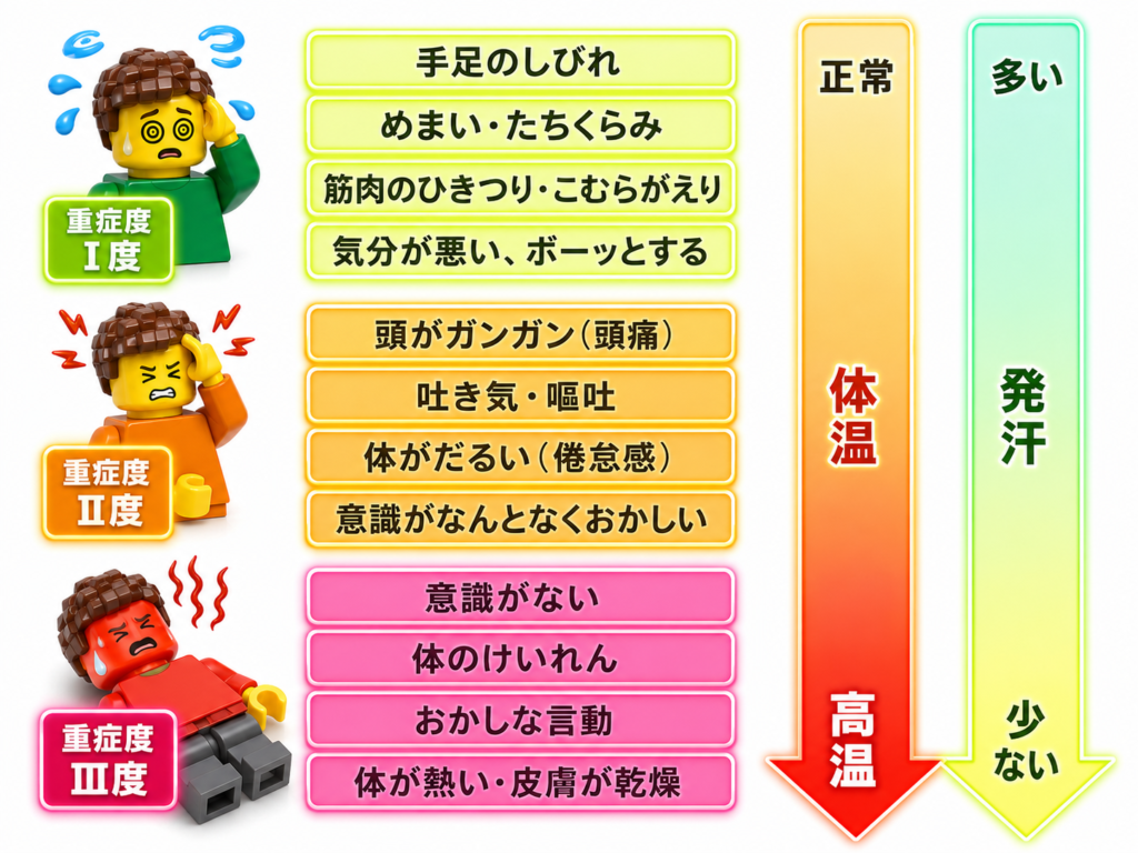 熱中症の症状の分類についての説明