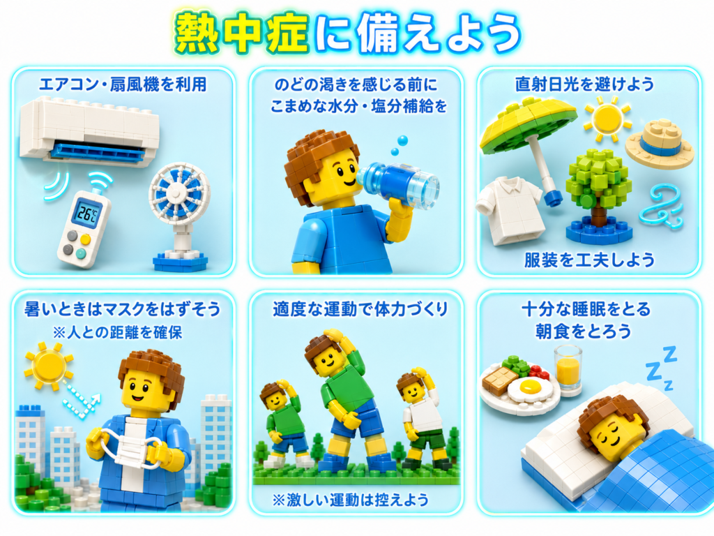 熱中症対策についてのまとめのイラスト